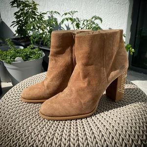 Nine West Camel Suede Block Heel Ankle Boot W 10M